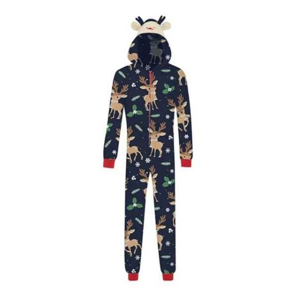 Sunloudy Christmas Pajamas Jumpsuit Long Sleeve Hoodie Elk Print Loungewear - Picture 1 of 5